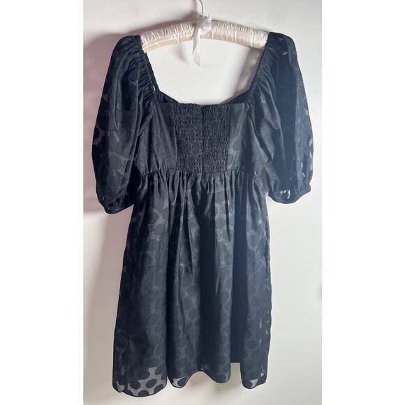 English Factory-black Dotted XS Sweetheart NeckPuff Sleeve Smocked Mini Dress - Picture 6 of 15